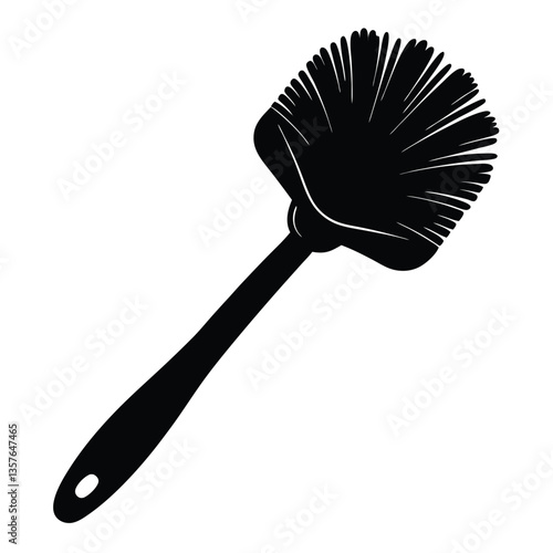 Modern Dish Brush Vector Illustration – Kitchen Cleaning Tool with Ergonomic Handle and Bristles