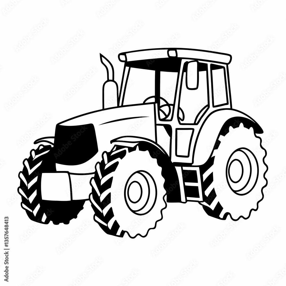 Obraz premium Agricultural Power: An illustrated, high-contrast portrayal of a robust tractor. The monochromatic artwork highlights the power and functionality of the farm equipment.