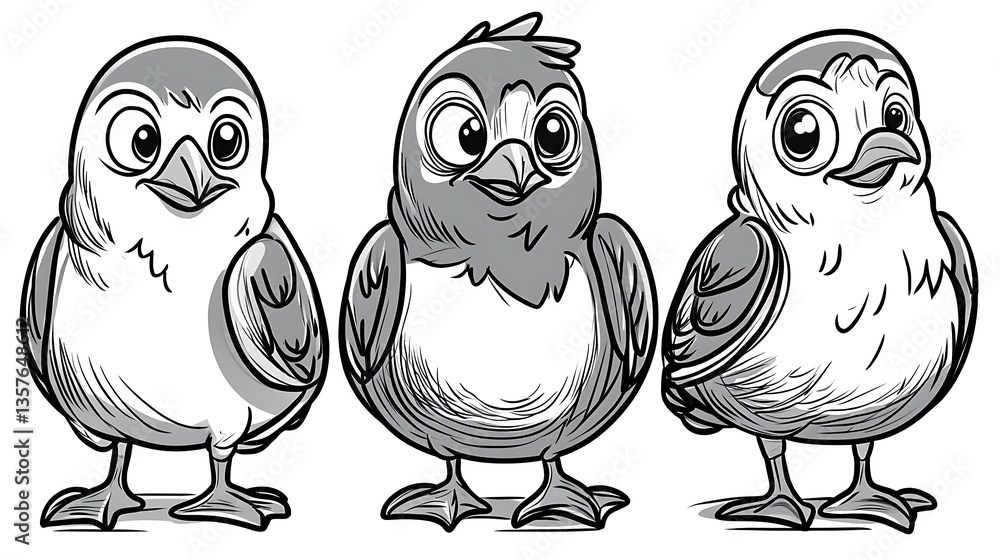 Three cute cartoon baby birds. Three cute cartoon baby birds.