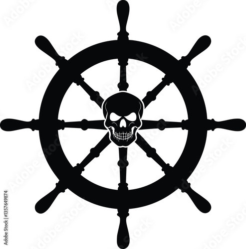 Skull Steering wheel, ship rudder vector illustration
