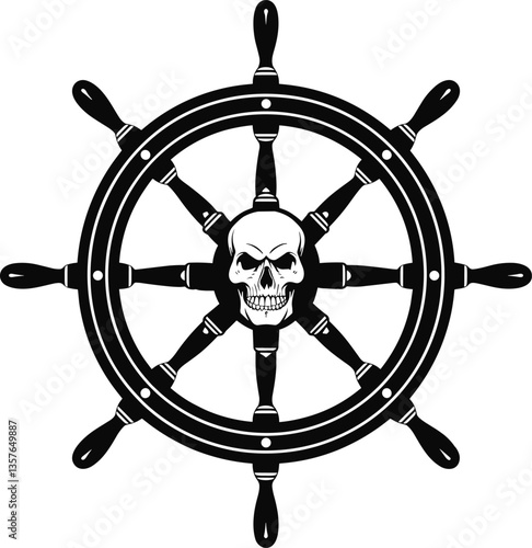 Skull Steering wheel, ship rudder vector illustration