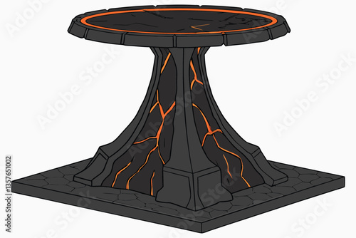 16 Volcanic rock table, circular lava top, glowing magma rim, obsidian base, futuristic furniture design, surreal home decor, molten rock aesthetic, ultra-detailed texture, dramatic lighting, photorea