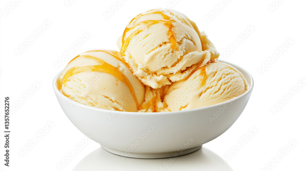 Creamy vanilla ice cream scoops in a white bowl Creamy vanilla ice cream scoops in a white bowl