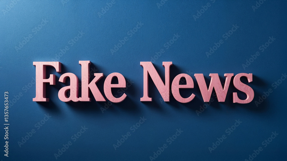 Fototapeta premium Fake news title written in large font, letters, headline on blue minimalist background. Propaganda and disinformation, manipulated content, deepfake, spread of lies, control of truth