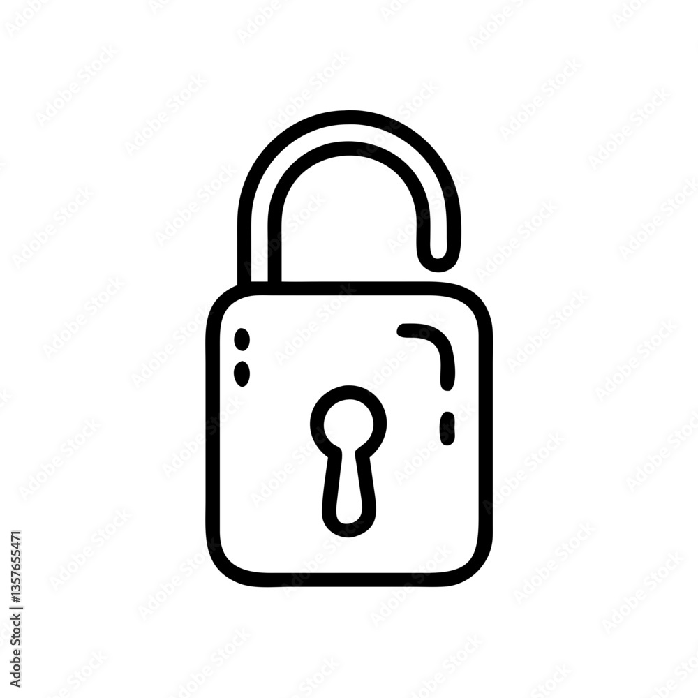 Open padlock icon in a minimalistic style on a white background Open padlock icon in a minimalistic style on a white background