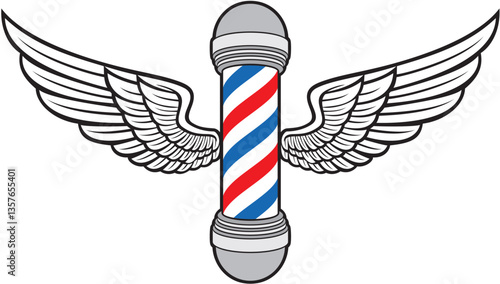 Barber pole with wings. Barber salon. Vector illustration.