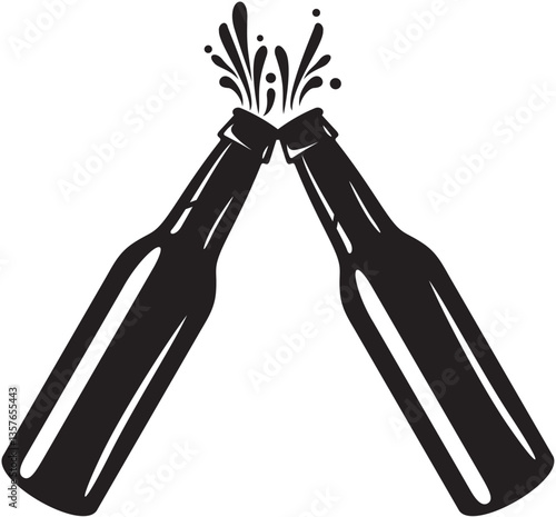 Clinking Beer Bottles. Cheers. Vector Illustration.