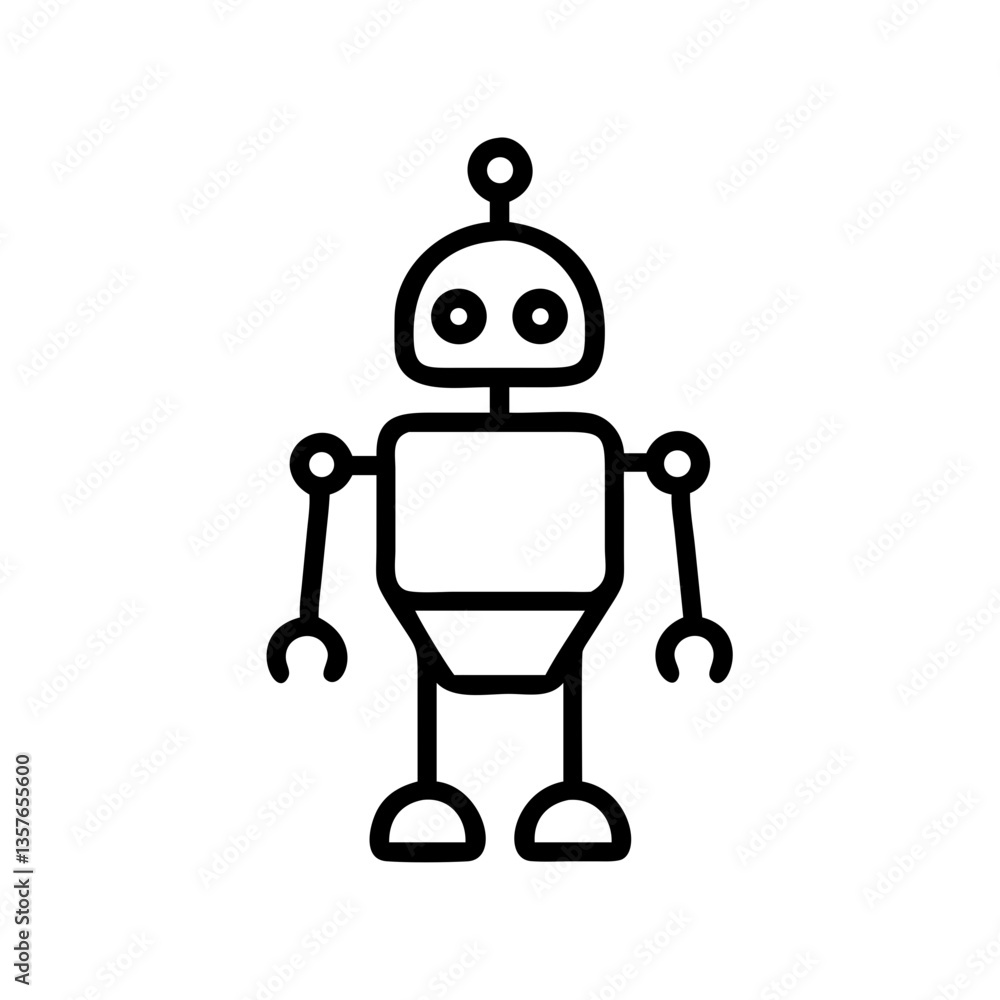 Simple robot icon designed in black line art style  