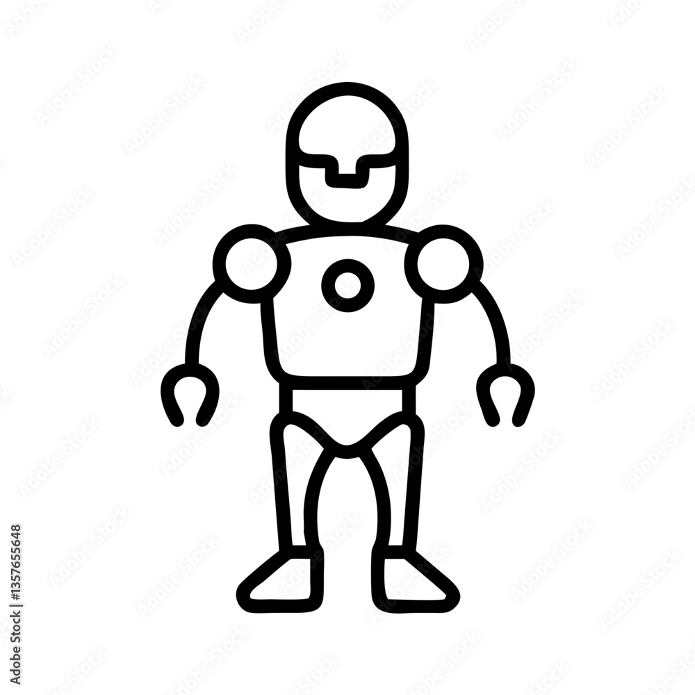 Obraz premium Robot icon in a simple line art style on a white background 