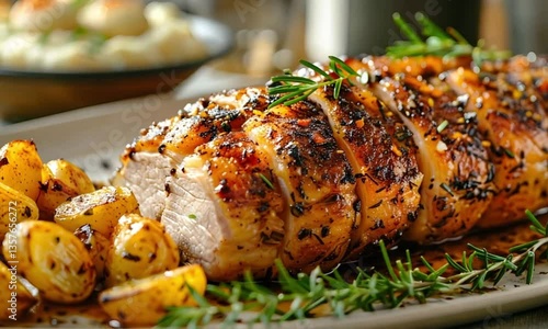beautiful roast pork served on a large platter