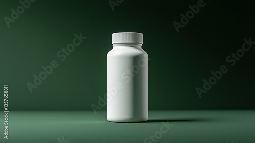 a blank supplement bottle mockup, on green tones background, minimalistic