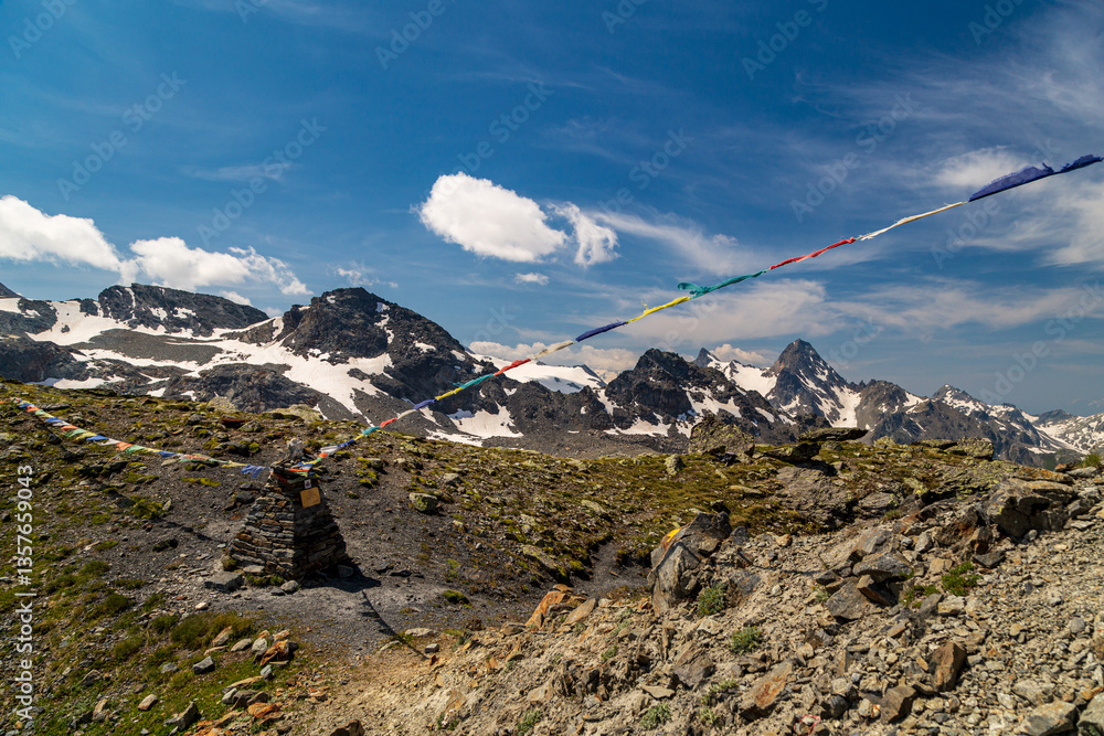 The beautiful mountains and lakes over La Thuile in a summer day