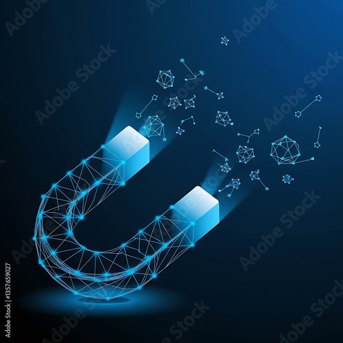 Abstract vector of low poly magnet illustration of points and lines on dark blue background