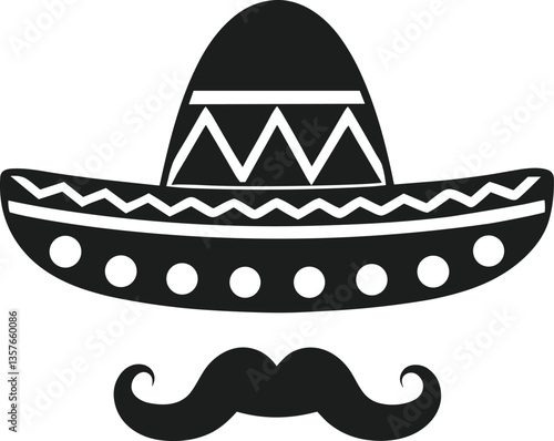 Traditional Mexican Sombrero and Mustache Silhouette Icon