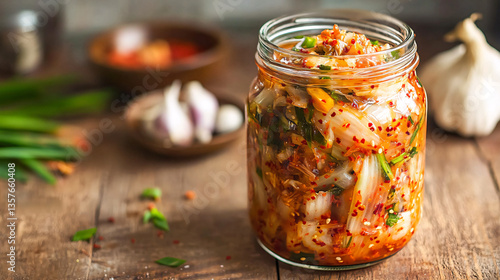 Glass jar with homemade kimchi