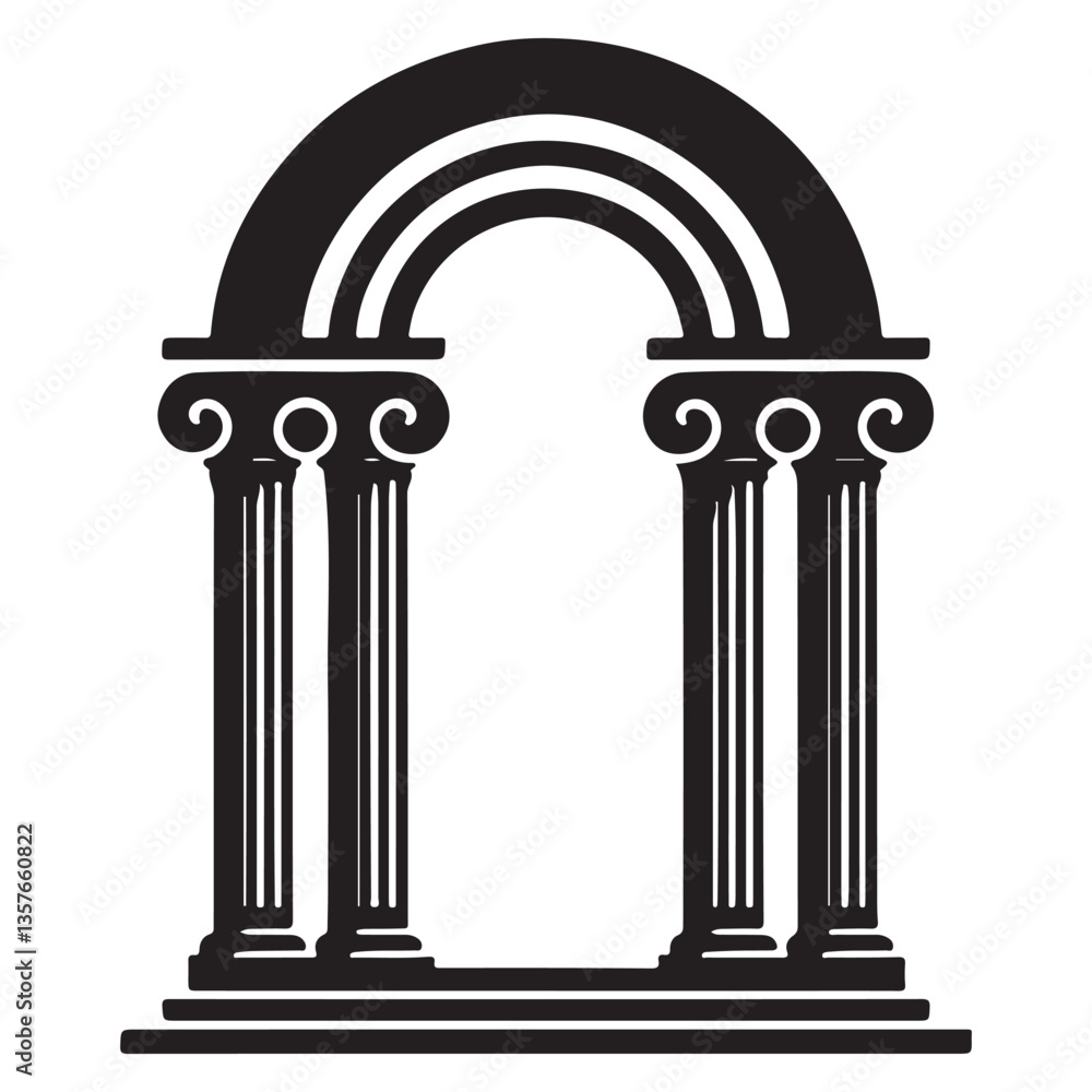 Fototapeta premium Detailed Archway with Columns Silhouette Architecture Vector Illustration