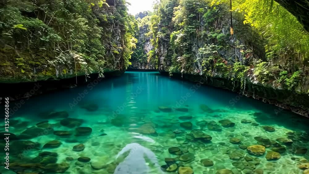 Sunlit Turquoise Pool in Lush Tropical Grotto Sunlit Turquoise Pool in Lush Tropical Grotto