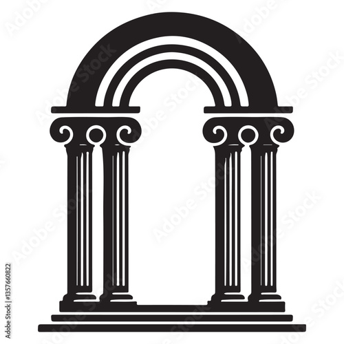 Detailed Archway with Columns Silhouette Architecture Vector Illustration