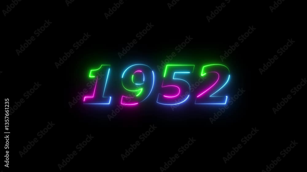 1952 neon line text. Abstract 1952 neon text animation ,For neon color Glowing neon number text background 4k video animation . 1952 title metal text on glowing text animation black background 1952 neon line text. Abstract 1952 neon text animation ,For neon color Glowing neon number text background 4k video animation . 1952 title metal text on glowing text animation black background