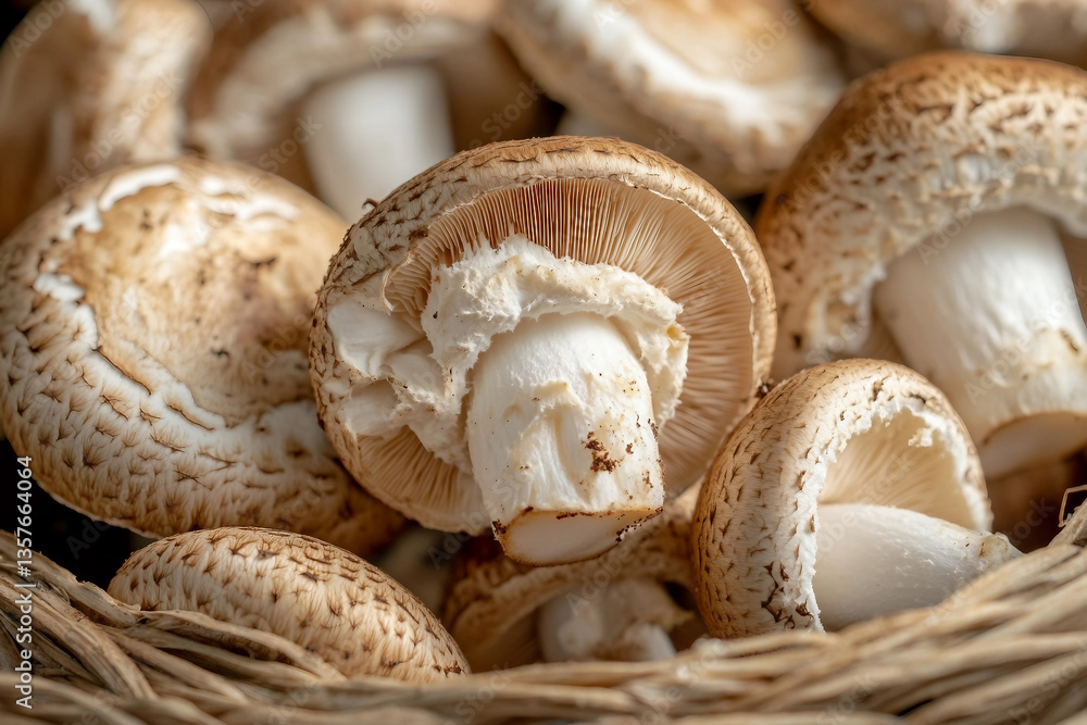Close-Up of Hand Picking Fresh White Mushrooms During Harvest Process Created with Generative AI Close-Up of Hand Picking Fresh White Mushrooms During Harvest Process Created with Generative AI