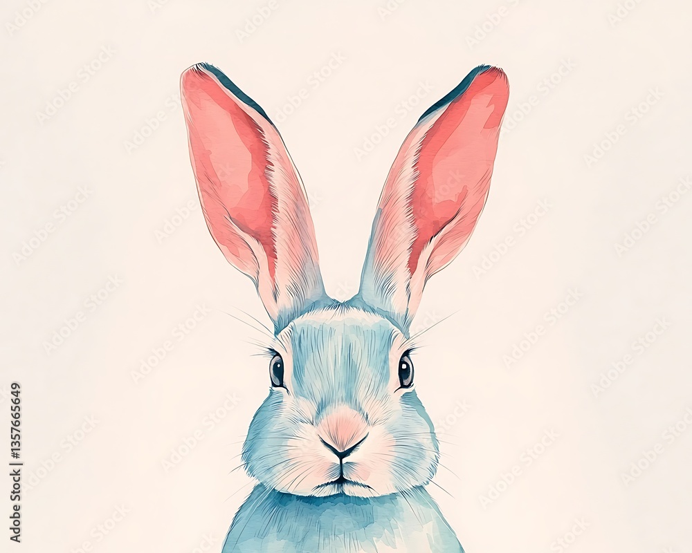 Fototapeta premium Pastel Bunny Portrait for White Background.