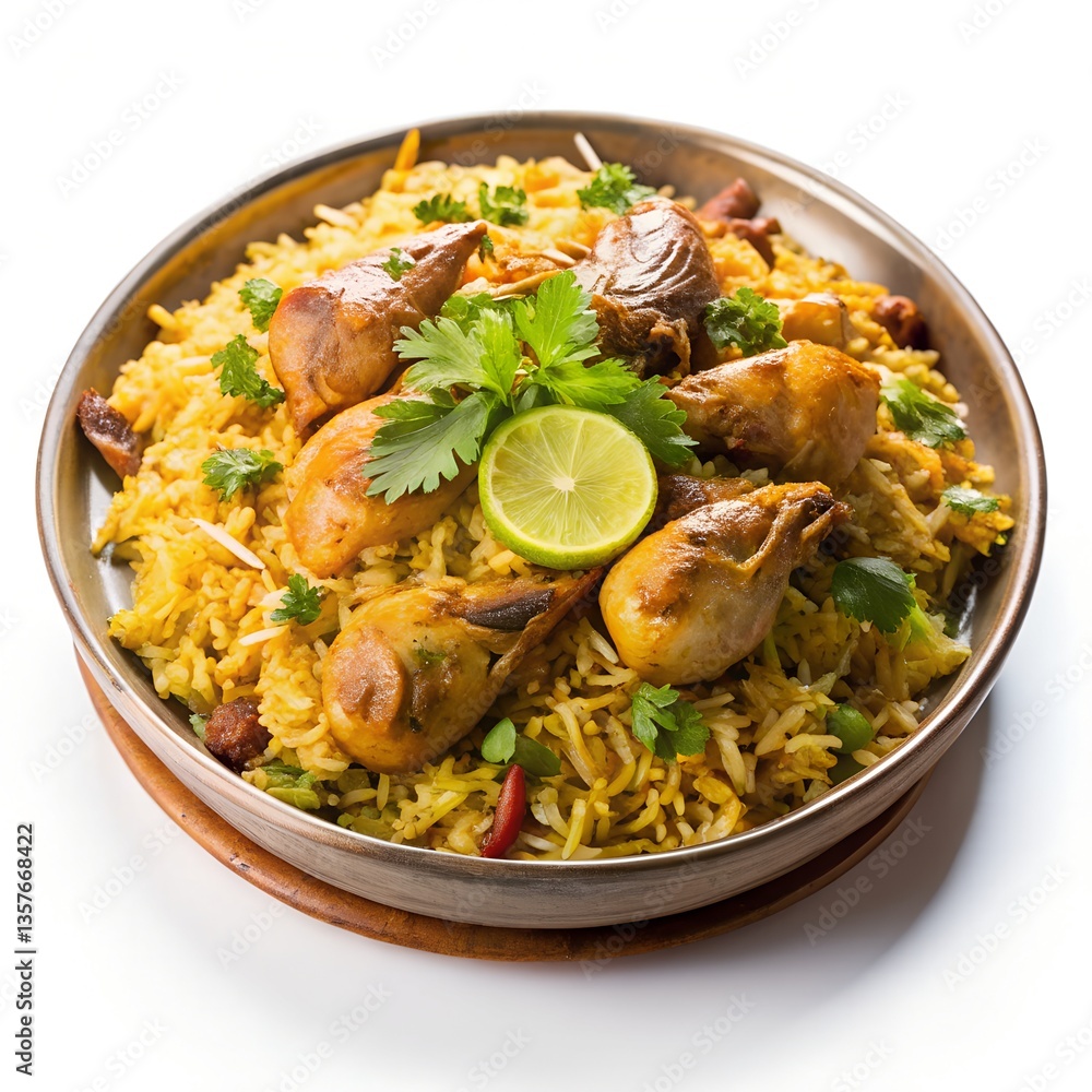 Fototapeta premium Chicken Handy Biryani on background white