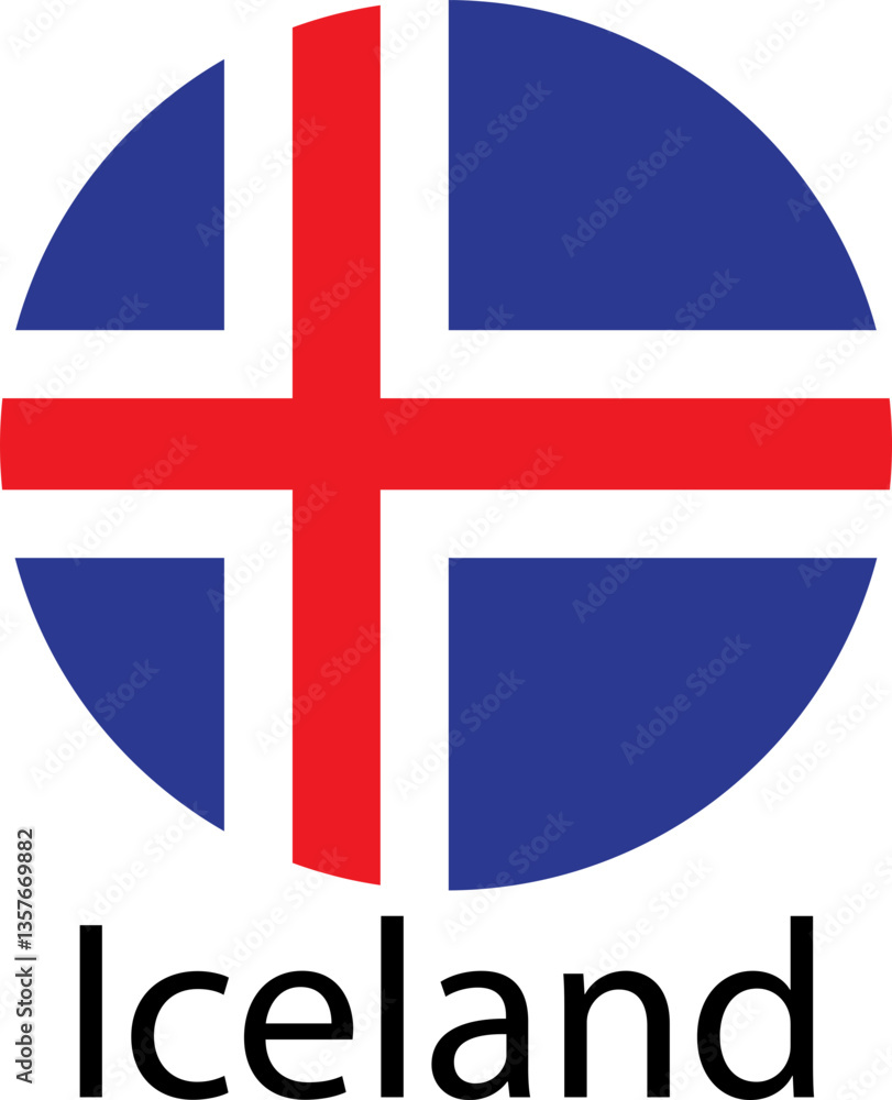 Fototapeta premium Iceland flag. Official national flag of the world. Country round shape illustration. Official coloring sign, country flag banner. International travel symbol isolated on transparent background.
