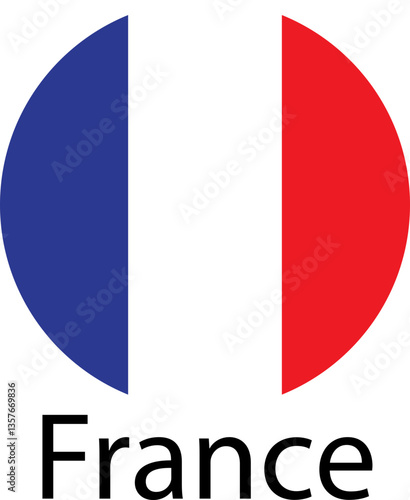 France flag. Official national flag of the world. Country round shape illustration. Official coloring sign, country flag banner. International travel symbol isolated on transparent background.