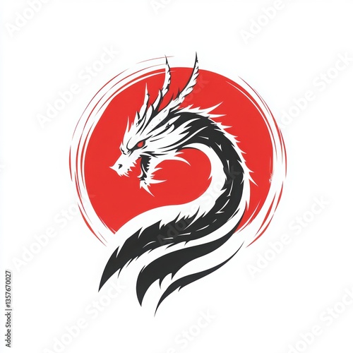 Wallpaper Mural Stylized monochrome dragon with red circle backdrop on white background illustration for fantasy concept Torontodigital.ca