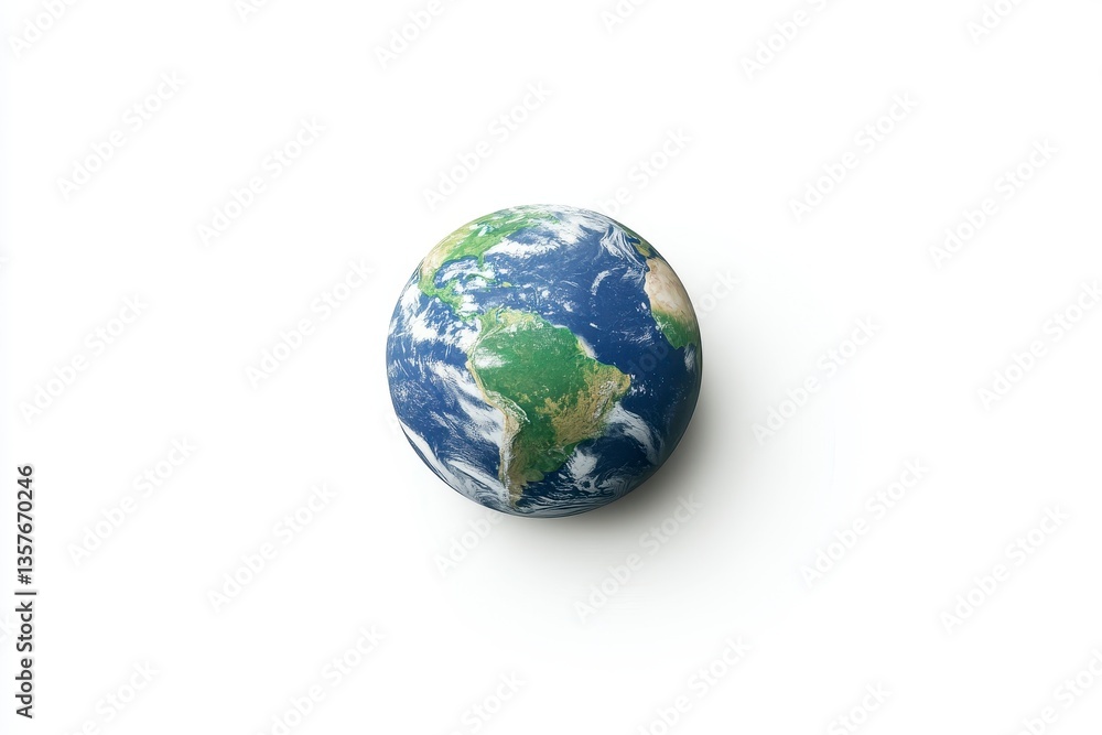 Fototapeta premium Detailed close up of a miniature Earth model against a clean white background. The model shows continents and oceans