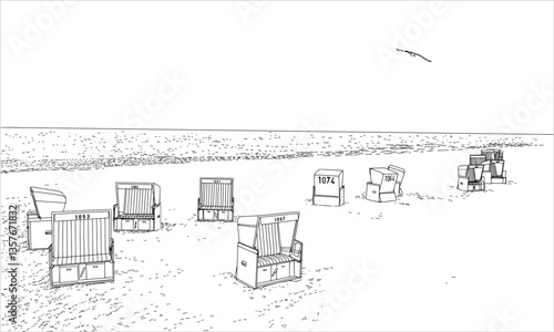 Sylt Beach Wicker Chairs Line Art