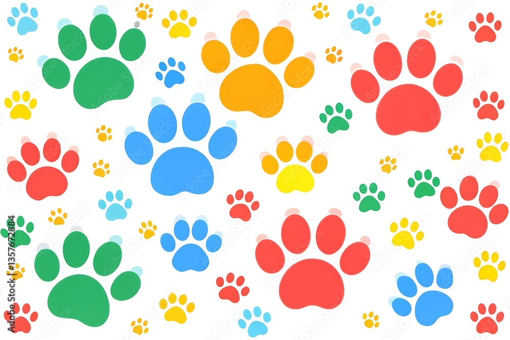 Fototapeta premium Colorful dog or cat paw prints pattern background