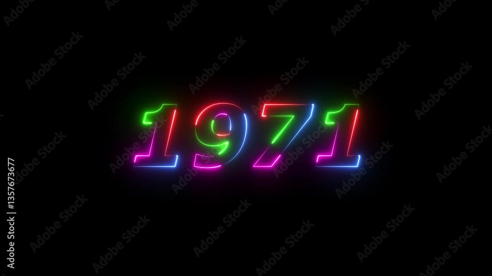 1971 neon line text. Abstract 1971 neon text animation ,For neon color Glowing neon number text background 4k video animation . 1971 title metal text on glowing text animation black background 1971 neon line text. Abstract 1971 neon text animation ,For neon color Glowing neon number text background 4k video animation . 1971 title metal text on glowing text animation black background