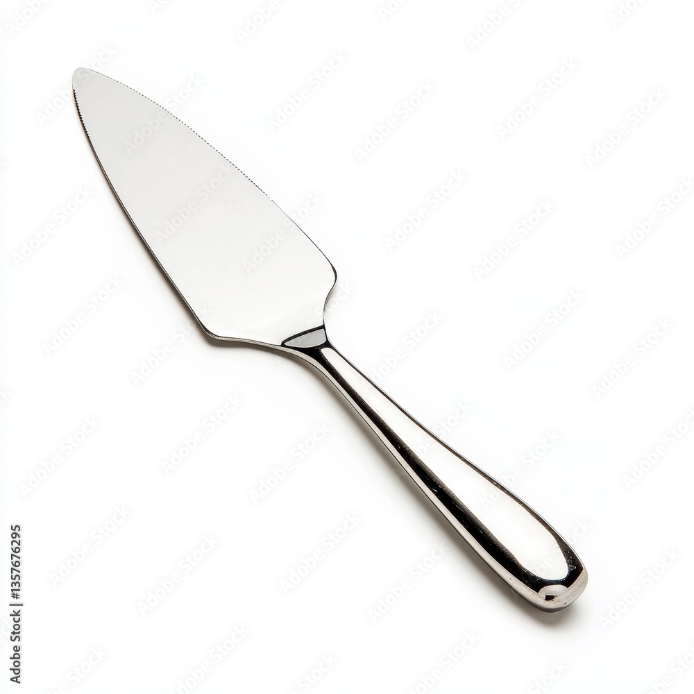Fototapeta premium Silver cake server on white background. Clean lines, elegant design. Perfect for baking and dessert photography