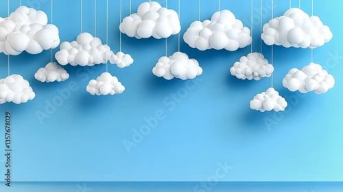 Dreamy Cloudscape: White Fluffy Clouds Hanging Against a Light Blue Background