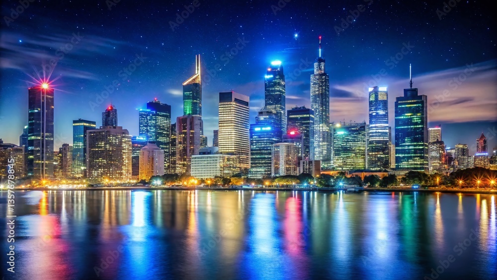 Naklejka premium Night Photography: Australian Logo Design Inspiration - City Skyline & Stars