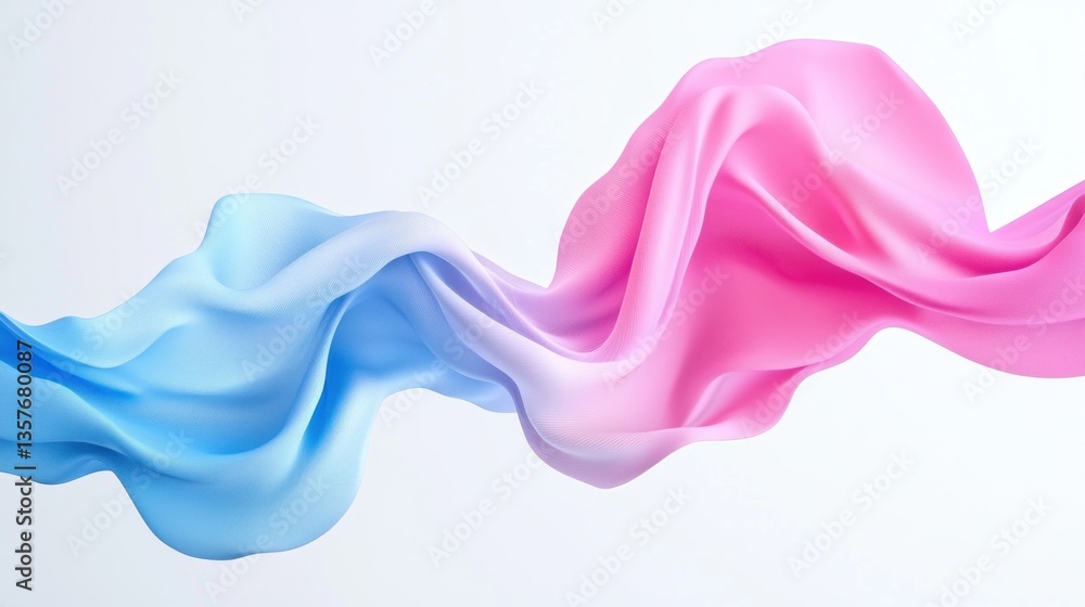 Abstract flowing fabric, pastel pink and blue, smooth texture, white background Abstract flowing fabric, pastel pink and blue, smooth texture, white background
