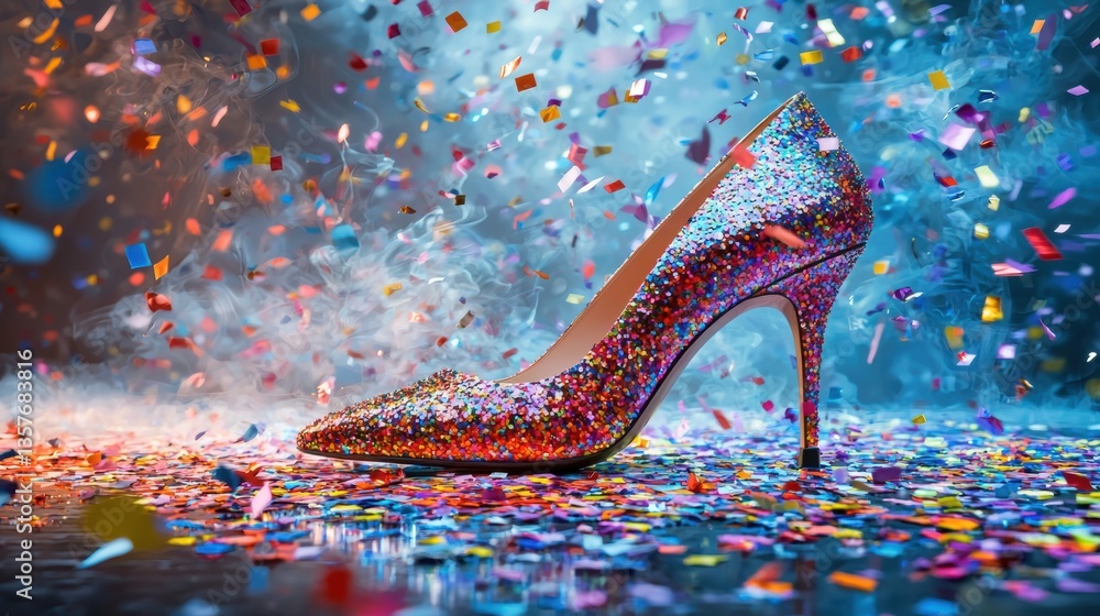 Obraz premium Sparkling High Heel in Confetti Celebration