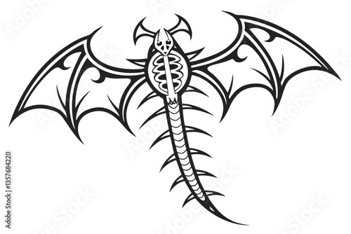 26 gothic spine tattoo, intricate black design, symmetrical pattern, sharp points, vertebrae-inspired, dark and edgy, biomechanical aesthetic, vertical orientation, high contrast, minimalist style, tr