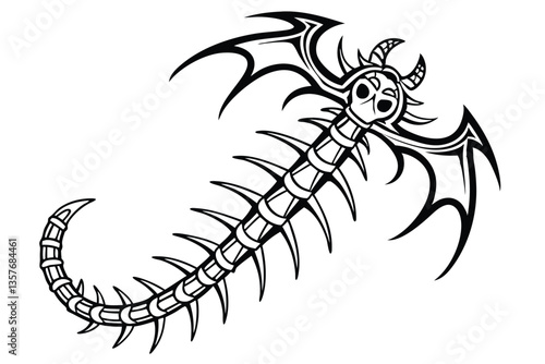 26 gothic spine tattoo, intricate black design, symmetrical pattern, sharp points, vertebrae-inspired, dark and edgy, biomechanical aesthetic, vertical orientation, high contrast, minimalist style, tr