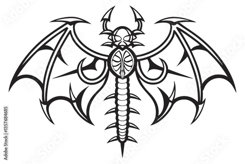 26 gothic spine tattoo, intricate black design, symmetrical pattern, sharp points, vertebrae-inspired, dark and edgy, biomechanical aesthetic, vertical orientation, high contrast, minimalist style, tr