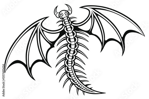 26 gothic spine tattoo, intricate black design, symmetrical pattern, sharp points, vertebrae-inspired, dark and edgy, biomechanical aesthetic, vertical orientation, high contrast, minimalist style, tr