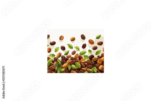 granos de cafe arabica tostados, fondo blanco