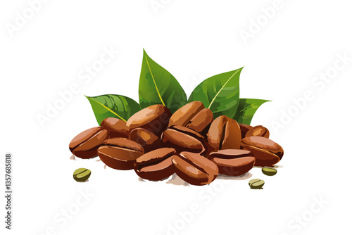 granos de cafe arabica tostados, fondo blanco