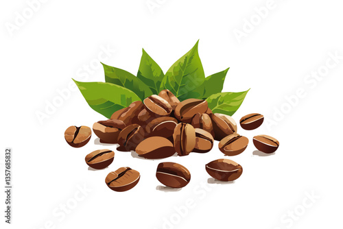 granos de cafe arabica tostados, fondo blanco