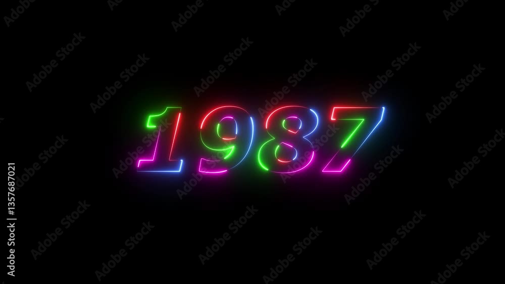 1987 neon line text. Abstract 1987 neon text animation ,For neon color Glowing neon number text background 4k video animation . 1987 title metal text on glowing text animation black background 1987 neon line text. Abstract 1987 neon text animation ,For neon color Glowing neon number text background 4k video animation . 1987 title metal text on glowing text animation black background