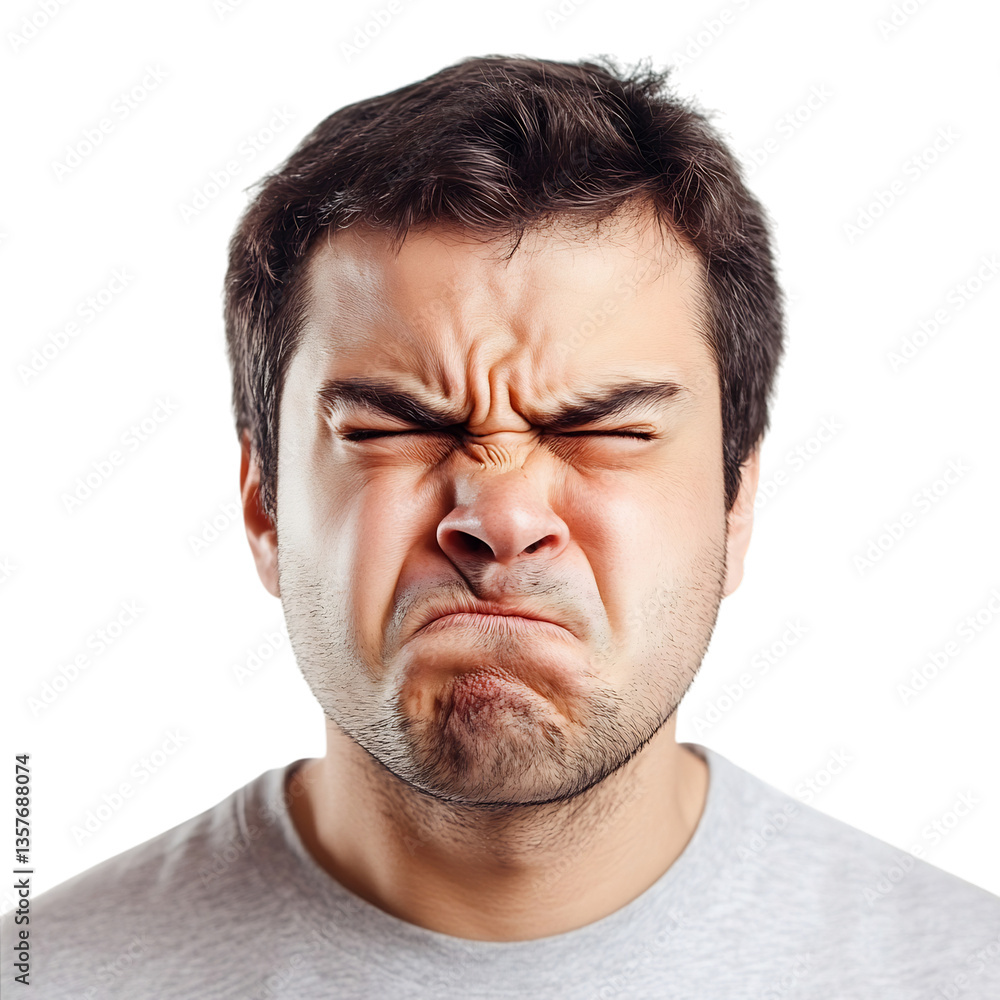 Obraz premium Man with Irritated Expression and Frown Isolated on Transparent Background