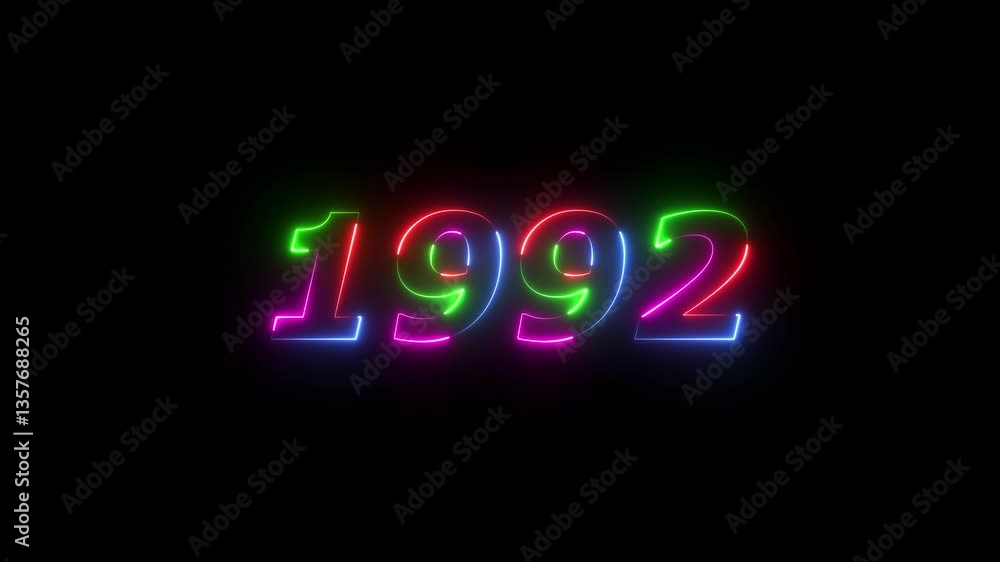 1992 neon line text. Abstract 1992 neon text animation ,For neon color Glowing neon number text background 4k video animation . 1992 title metal text on glowing text animation black background 1992 neon line text. Abstract 1992 neon text animation ,For neon color Glowing neon number text background 4k video animation . 1992 title metal text on glowing text animation black background