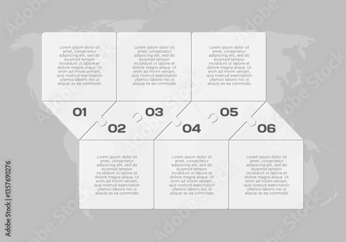 Six steps line infographic, puzzle timeline