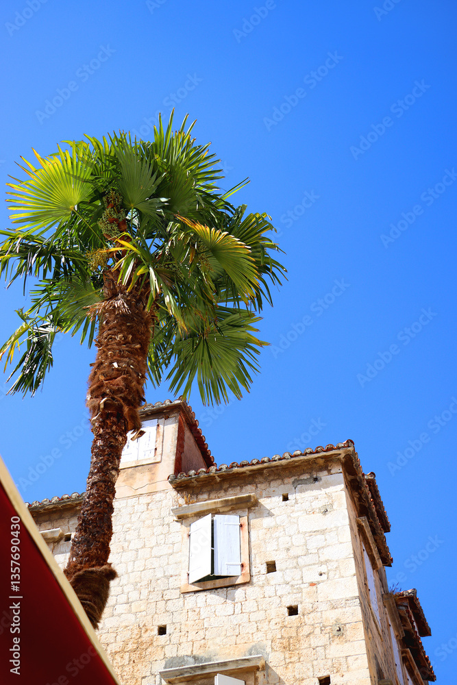 Traditional Mediterranean architectural details in Trogir, Croatia.